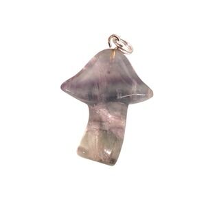 Rainbow Fluorite Mushroom Crystal‎ Charm - Natural Polished Gemstone Pendant 1"